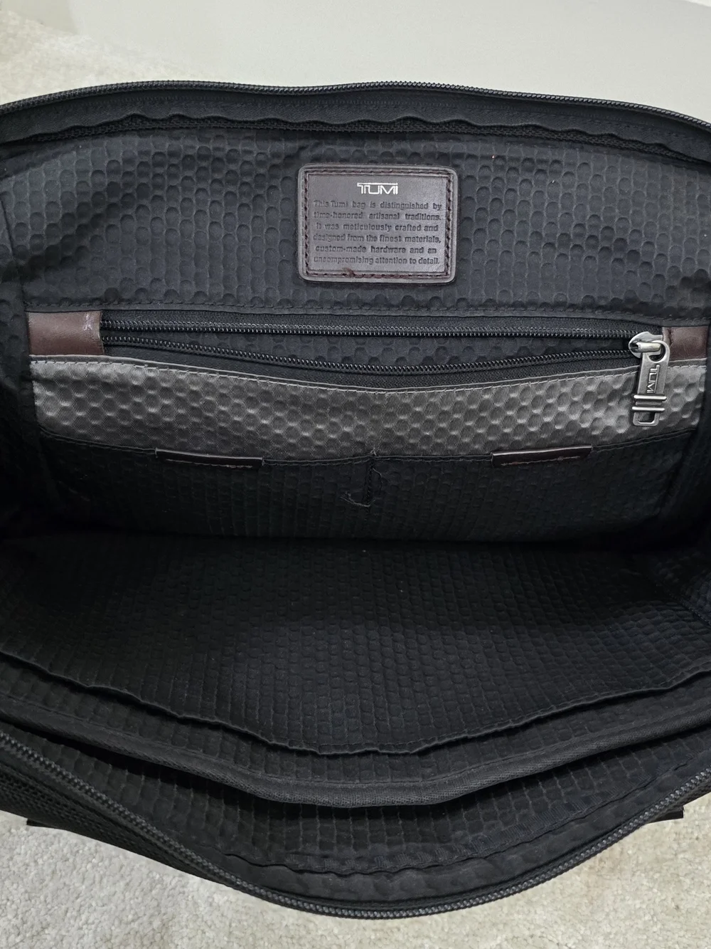 Tumi Black and Brown Travel Brief with Leather Trim
